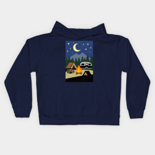 Moonlit Campfire Night – Minimalist Camping Art Kids Hoodie