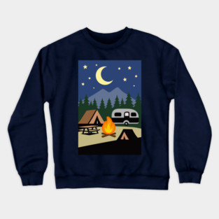 Moonlit Campfire Night – Minimalist Camping Art Crewneck Sweatshirt