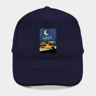 Moonlit Campfire Night – Minimalist Camping Art Hat