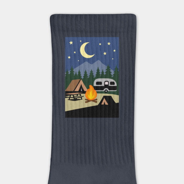 Moonlit Campfire Night – Minimalist Camping Art by DonWillisJrArt