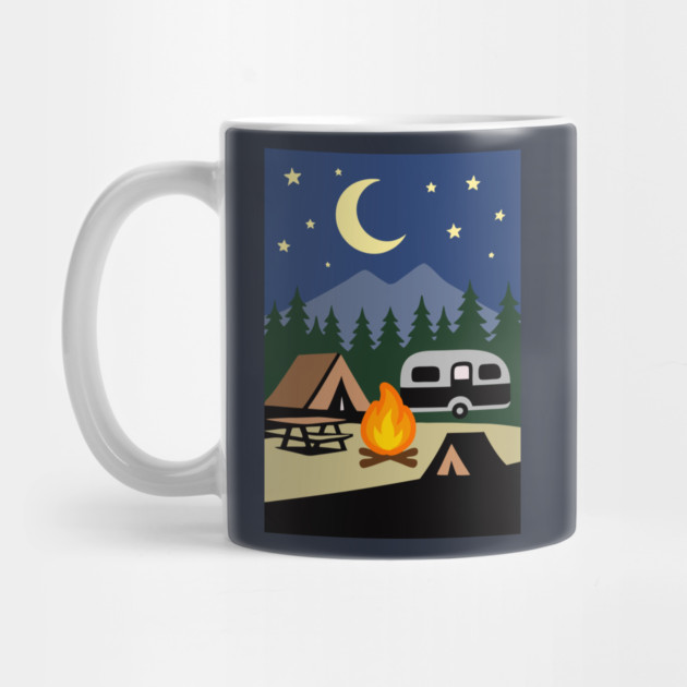 Moonlit Campfire Night – Minimalist Camping Art by DonWillisJrArt