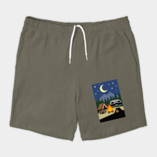Moonlit Campfire Night – Minimalist Camping Art Shorts