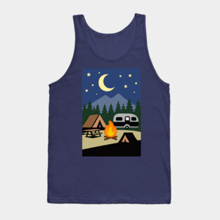 Moonlit Campfire Night – Minimalist Camping Art Tank Top