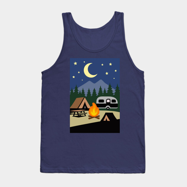 Moonlit Campfire Night – Minimalist Camping Art Tank Top by DonWillisJrArt