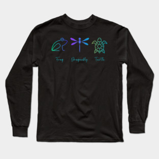 Subtle Fck Donald Trump, Neon Colored Frog Dragonfly Turtle, Minimalist FDT Long Sleeve T-Shirt
