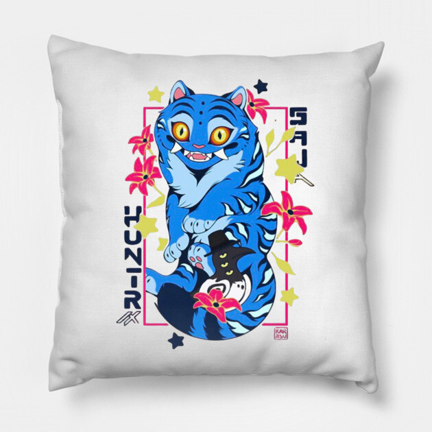 Kpop Demon Saja Huntrix Blue Tiger And Bird Pillow by GarlandsStore