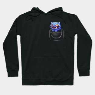 Derpy Blue Tiger Spirit in Pocket ~ Cute Kawaii Korean Inspired Creature with Silly Eyes, Demon Spirit Hoodie