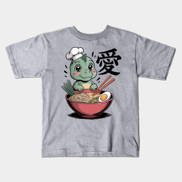 Dinosaur Ramen Noodles Japanese Kawaii Anime Kids T-Shirt by The WYLD Tribe
