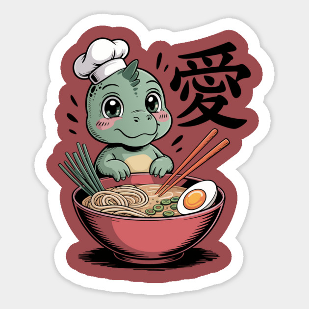 Dinosaur Ramen Noodles Japanese Kawaii Anime Sticker by The WYLD Tribe