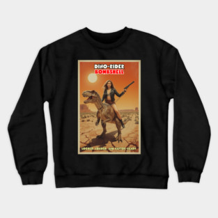 Dinosaur Rider Bombshell | Retro B-Movie Crewneck Sweatshirt