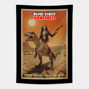 Dinosaur Rider Bombshell | Retro B-Movie Tapestry