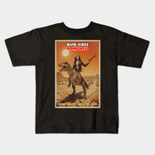 Dinosaur Rider Bombshell | Retro B-Movie Kids T-Shirt
