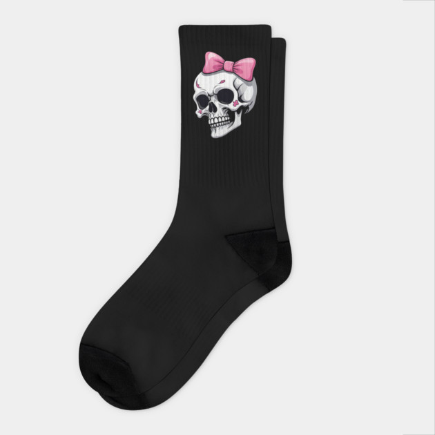 Girly Skull with Pink Bow Socks by Grave Digs