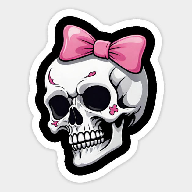 Girly Skull with Pink Bow Magnet by Grave Digs