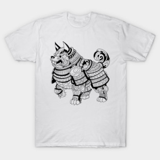 showdown the samurai dog in kawaii pet armor design from japan in tribal art ecopop T-Shirt