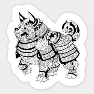 showdown the samurai dog in kawaii pet armor design from japan in tribal art ecopop Sticker