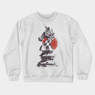 Chess Knight Red Sunset - Woodblock Print Style Crewneck Sweatshirt