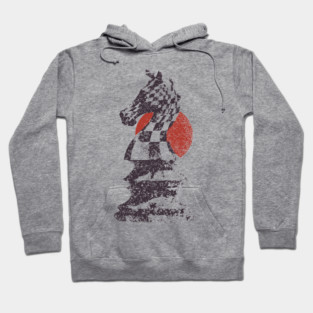 Chess Knight Red Sunset - Woodblock Print Style Hoodie