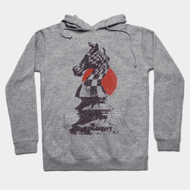 Chess Knight Red Sunset - Woodblock Print Style Hoodie by TuncGK