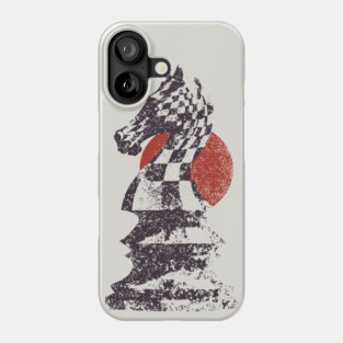 Chess Knight Red Sunset - Woodblock Print Style Phone Case