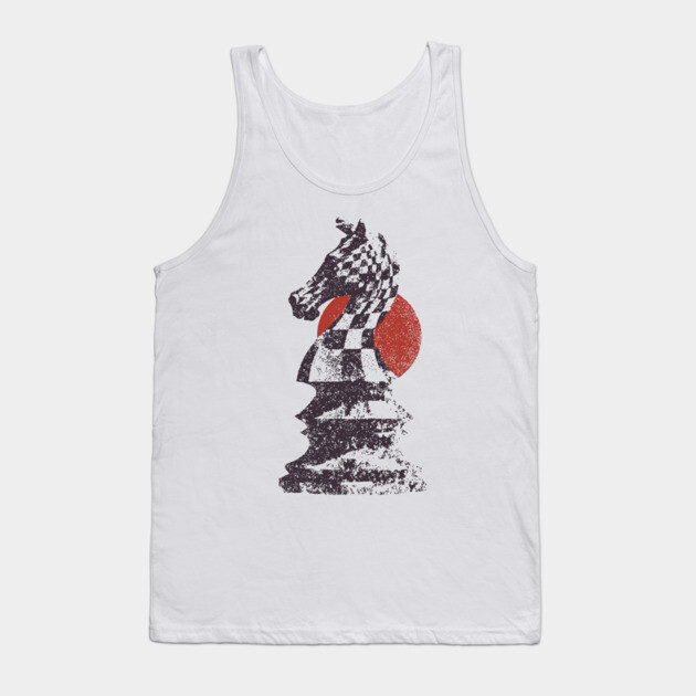 Chess Knight Red Sunset - Woodblock Print Style Tank Top by TuncGK