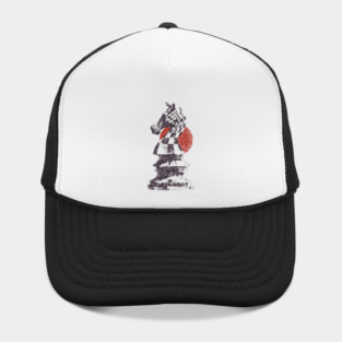 Chess Knight Red Sunset - Woodblock Print Style Hat
