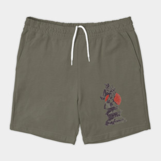 Chess Knight Red Sunset - Woodblock Print Style Shorts