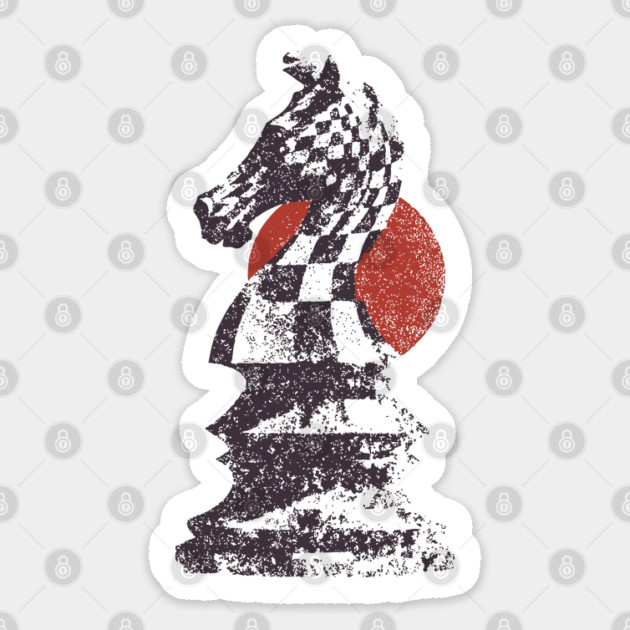 Chess Knight Red Sunset - Woodblock Print Style Sticker by TuncGK