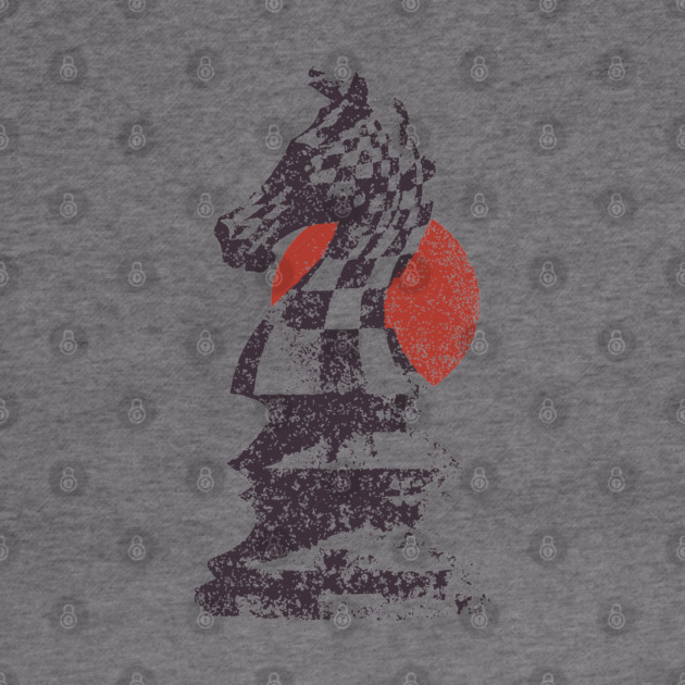 Chess Knight Red Sunset - Woodblock Print Style by TuncGK