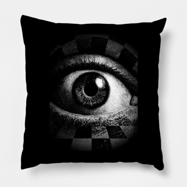 Checkerboard Eye - Surreal Concept Art for Chess Lovers Pillow by TuncGK