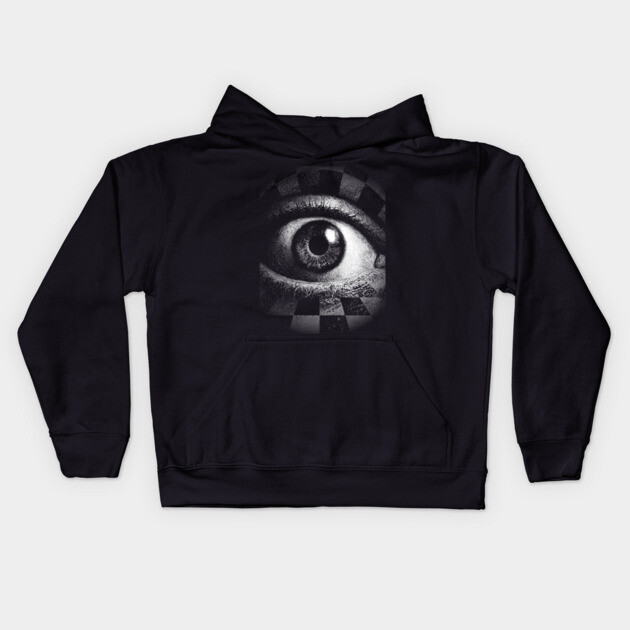 Checkerboard Eye - Surreal Concept Art for Chess Lovers Kids Hoodie by TuncGK