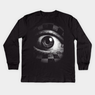 Checkerboard Eye - Surreal Concept Art for Chess Lovers Kids Long Sleeve T-Shirt