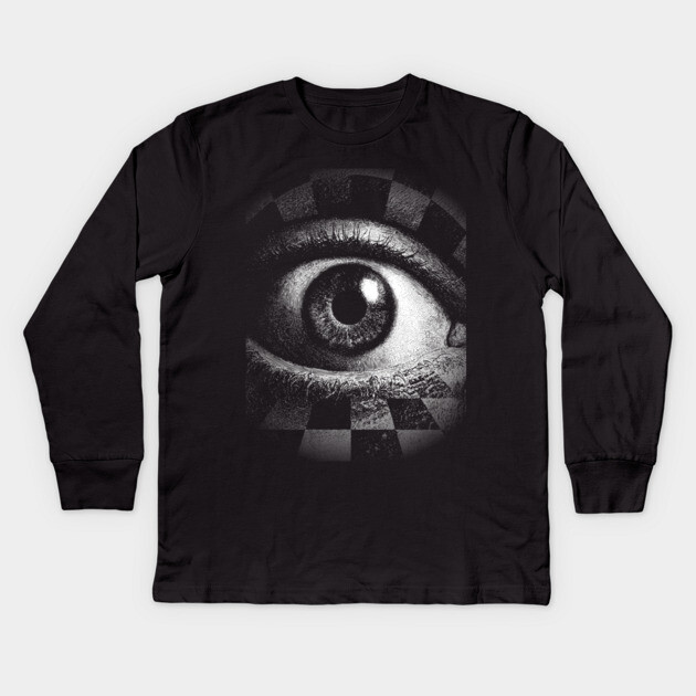 Checkerboard Eye - Surreal Concept Art for Chess Lovers Kids Long Sleeve T-Shirt by TuncGK