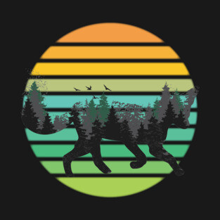 Fox Roaming In The Woods Retro Sunset T-Shirt