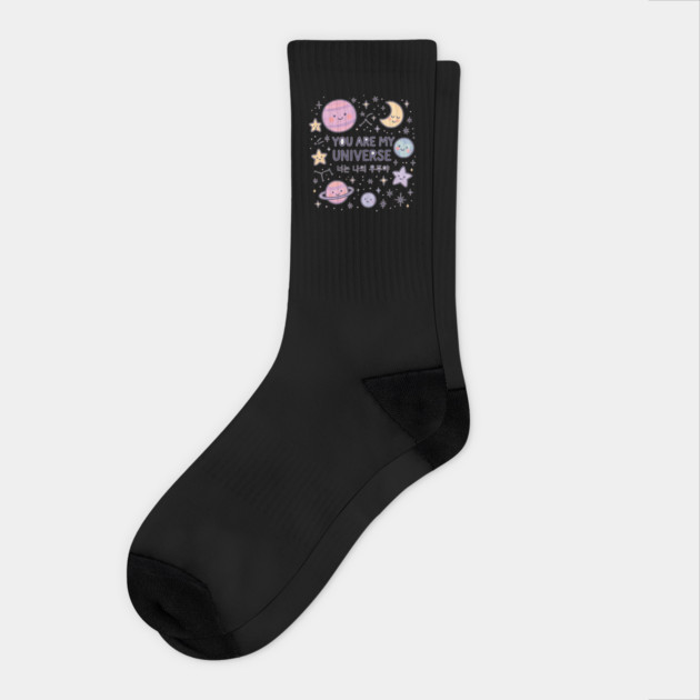 You Are My Universe – Kawaii Planets and Korean Quote Design Socks by Anne Lee