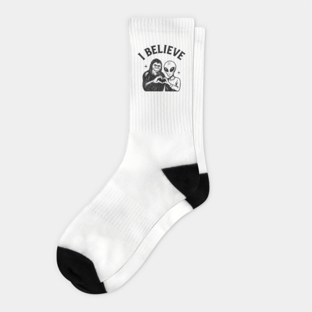 I Believe Alien Bigfoot Friendship UFO Vibes Socks by Anticorporati