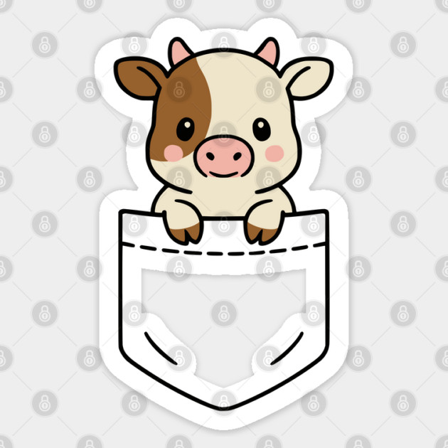 Cute Baby Cow Pocket Pal Calf Funny Cow Farm Animal Sticker by Yesteeyear