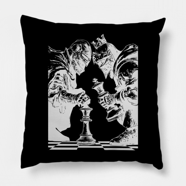 Chess Knight in Real Fight - Concept Art for Chess Lovers Pillow by TuncGK