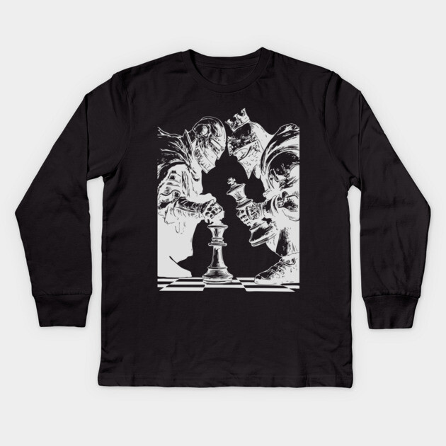 Chess Knight in Real Fight - Concept Art for Chess Lovers Kids Long Sleeve T-Shirt by TuncGK