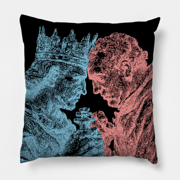 Game of Kings - Vintage Woodblock Chess Design Pillow by TuncGK