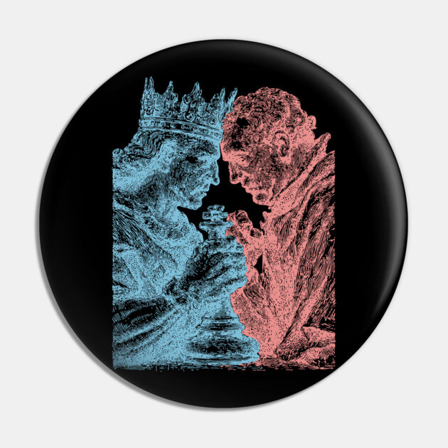 Game of Kings - Vintage Woodblock Chess Design Pin by TuncGK