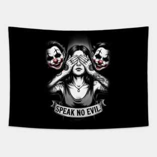 Speak No Evil Chola Art – Symbolic Clown Girls in Lowrider Style for Bold Urban Expression Tapestry