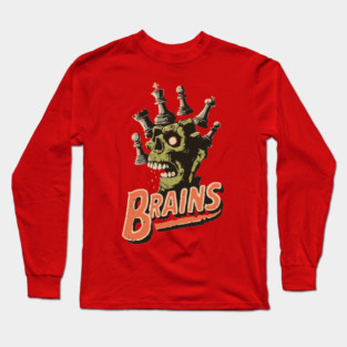 Zombie Chess Player Needs Brains! - Pop Art Halloween Gift Long Sleeve T-Shirt