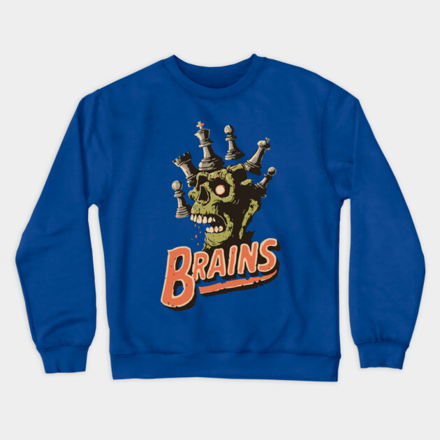 Zombie Chess Player Needs Brains! - Pop Art Halloween Gift Crewneck Sweatshirt by TuncGK