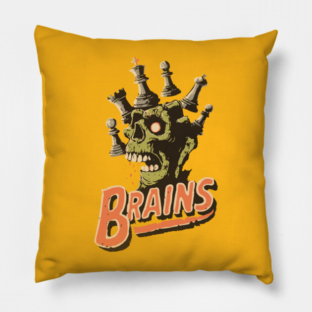 Zombie Chess Player Needs Brains! - Pop Art Halloween Gift Pillow by TuncGK