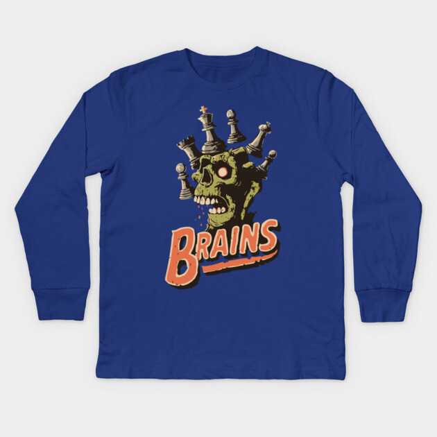 Zombie Chess Player Needs Brains! - Pop Art Halloween Gift Kids Long Sleeve T-Shirt by TuncGK