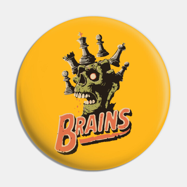 Zombie Chess Player Needs Brains! - Pop Art Halloween Gift Pin by TuncGK