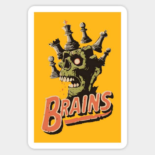 Zombie Chess Player Needs Brains! - Pop Art Halloween Gift Magnet by TuncGK
