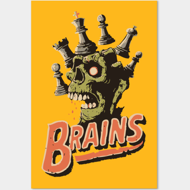 Zombie Chess Player Needs Brains! - Pop Art Halloween Gift Wall Art by TuncGK