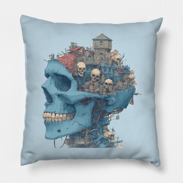 Zombie Head Anatomy - Concept Art Comic Book Style Pillow by TuncGK